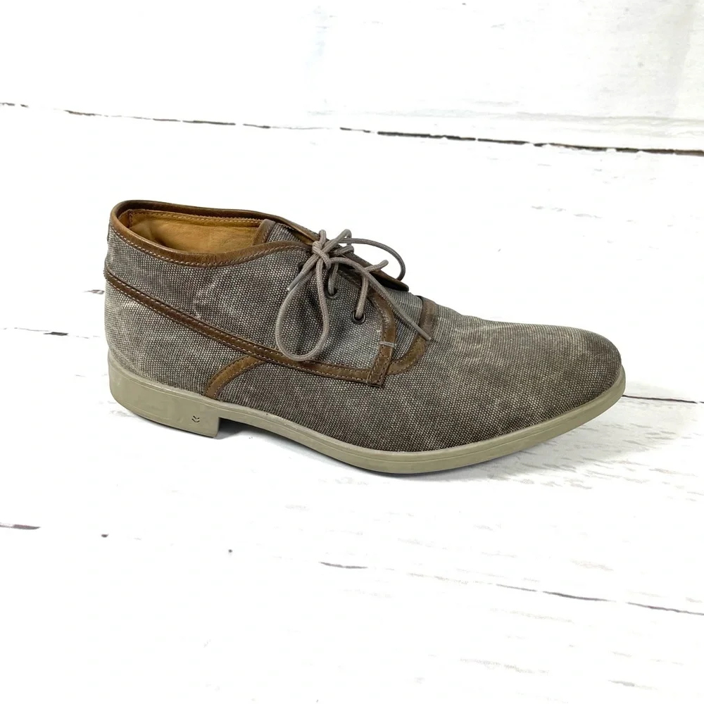 John‎ Varvatos Chukka Boots Mens Size 11.5 Gray Canvas Hand Made Lace Up Shoes